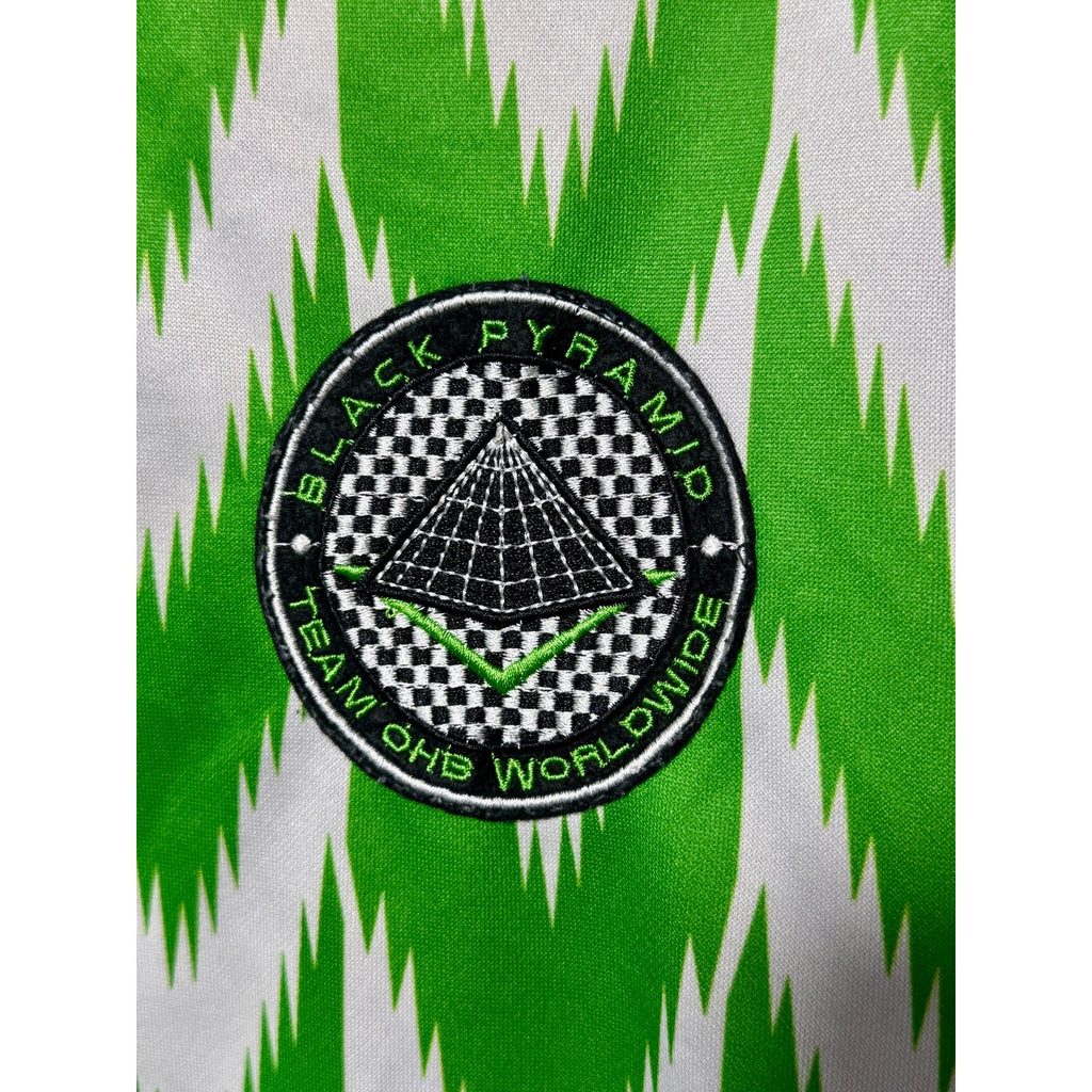 Black Pyramid Nigeria Inspired Soccer Jersey Zig Zag 86 Green White Large