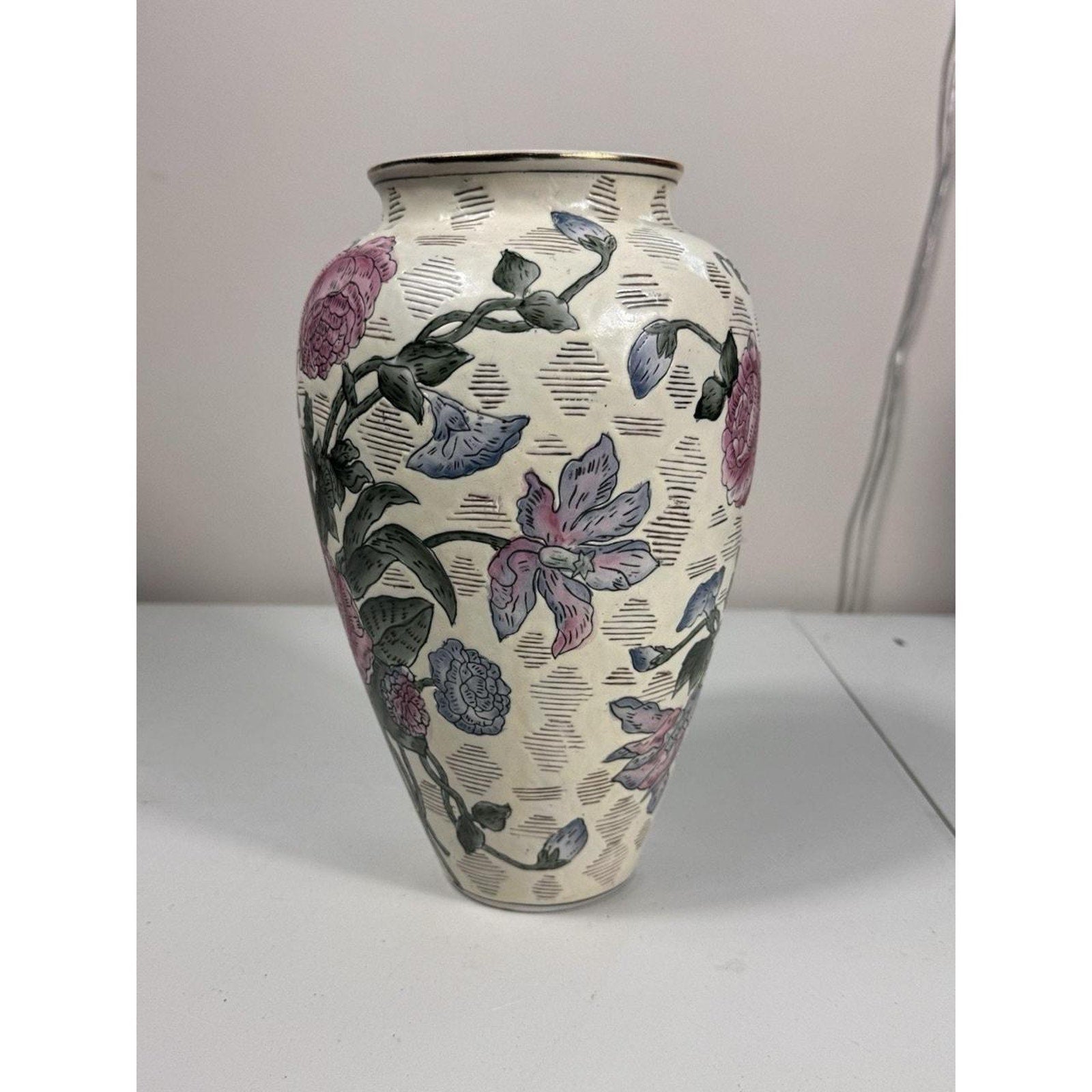 Vintage 1970s SPI Accents Collection Floral Ceramic Vase Pink Blue Flowers