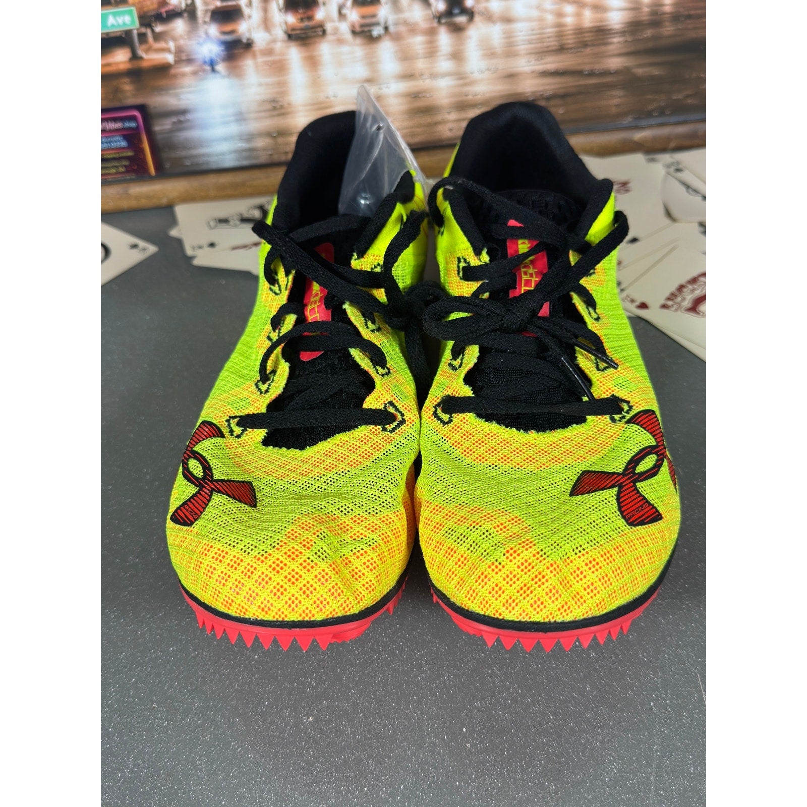 Under Armour UA Distanc Track Spikes Neon Volt Red Sz 11.5 3025460-300 Running