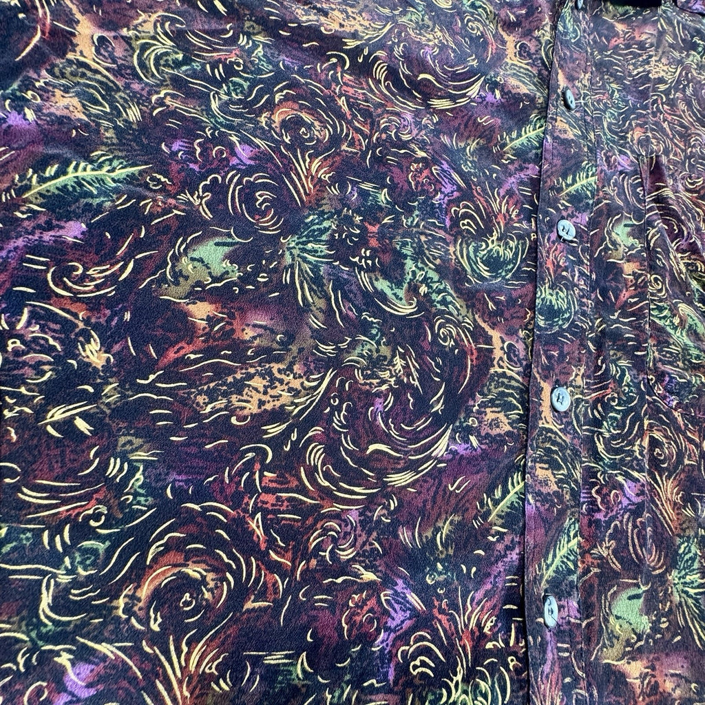 Vintage 1990s Santana 100% Silk Abstract Baroque Button Up Shirt Mens L Korea