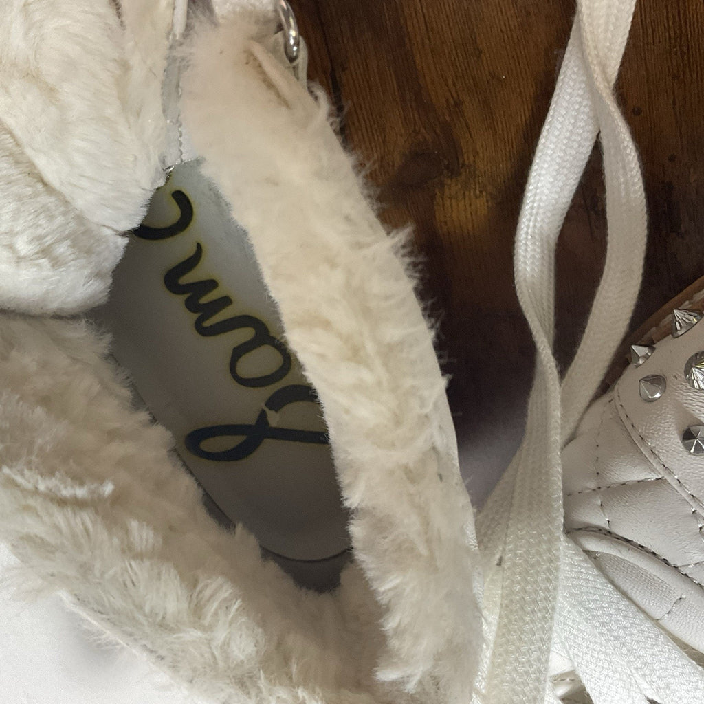 Women’s Sz 8.5 Sam Edelman Cold Weather Bren Studded Combat Boot White Punk