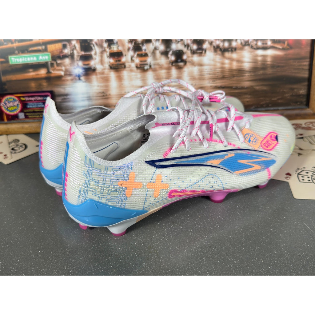 Puma Ultra Match FG/AG Soccer Cleats White Pink Blue 108063-01 Men’s 8.5