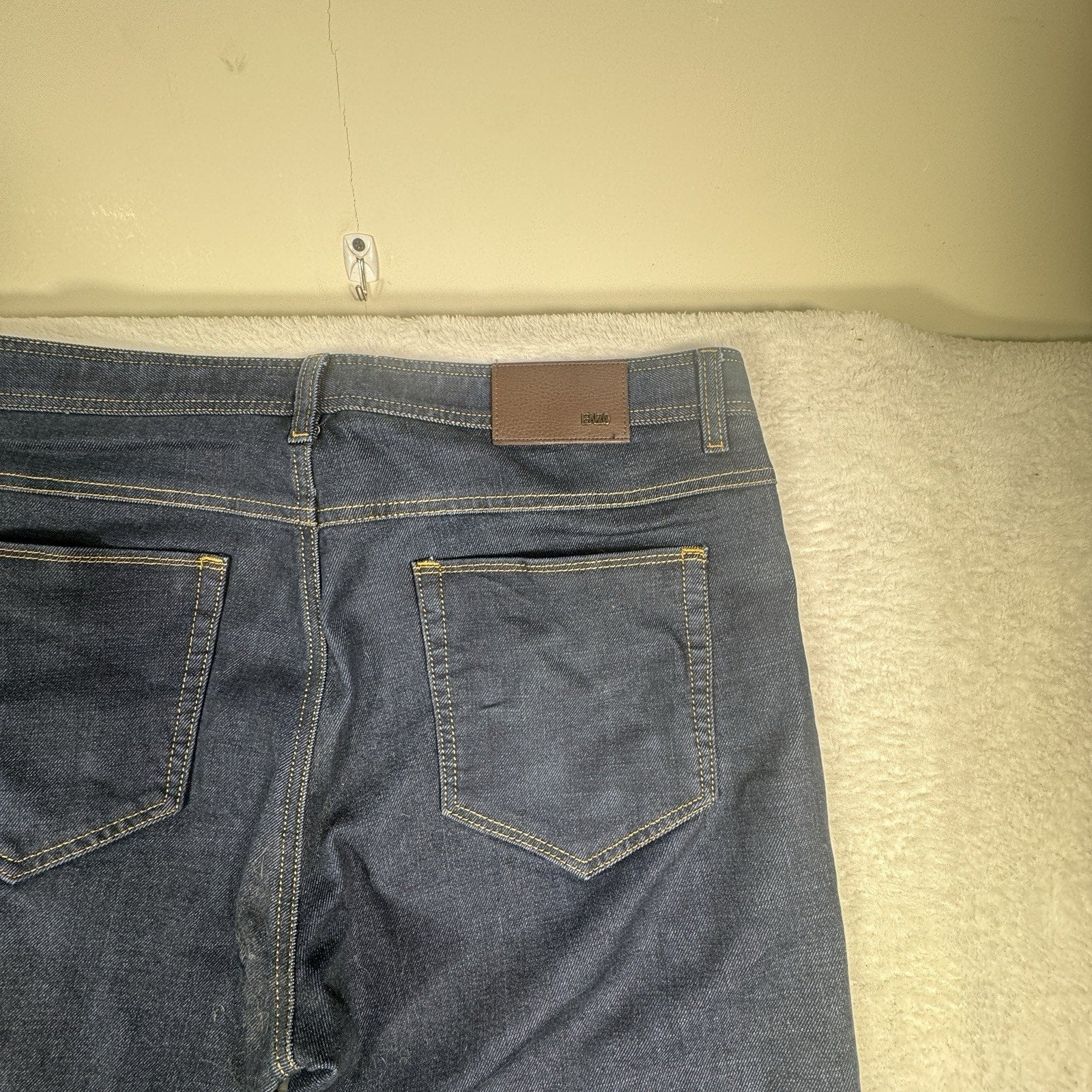 Enzo Tovare Mens 38 x 29 Dark Wash Slim Straight Stretch Denim Jeans Blue