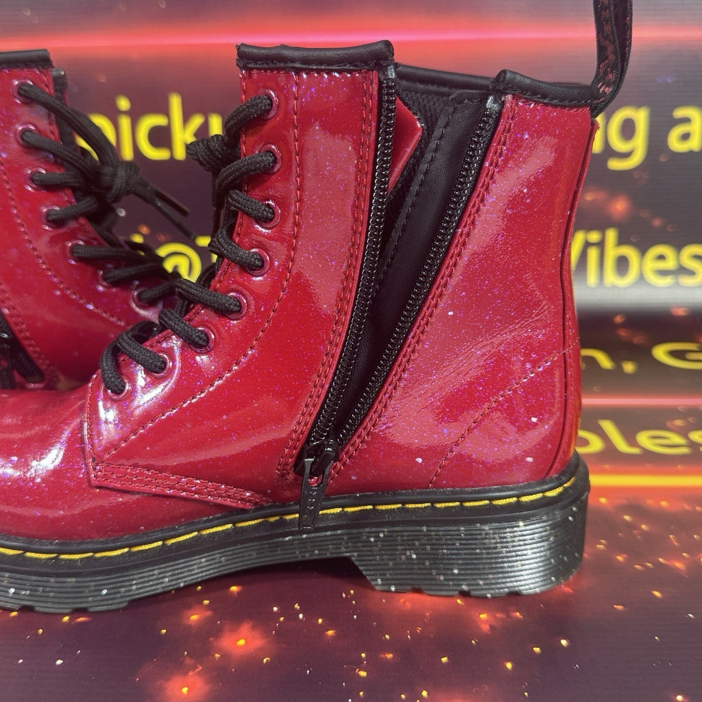 Dr. Martens 1460 J Glitter Red Patent Lace Up Boots Side Zip Youth US 2 EU 33
