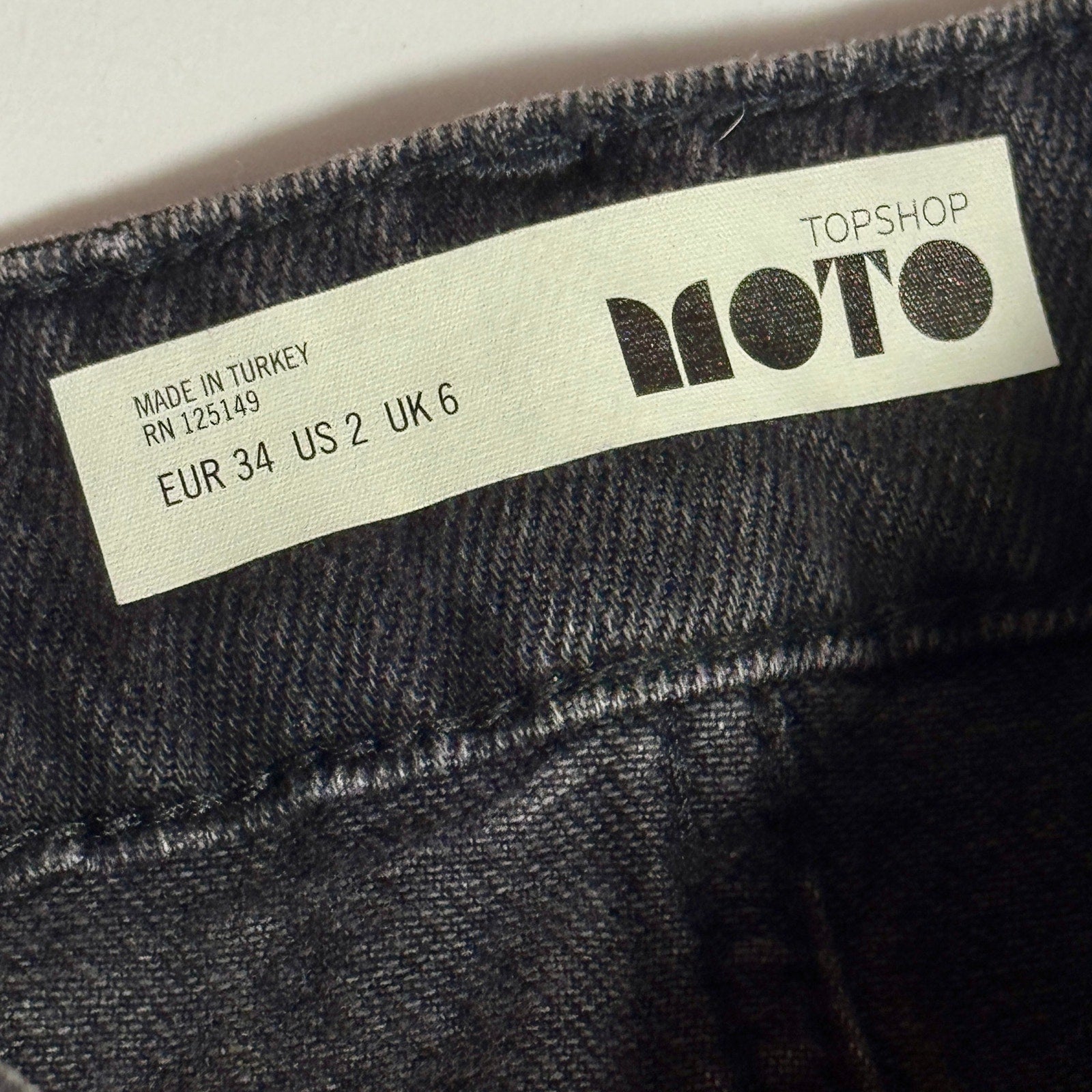 NWT Topshop Moto Black Denim Mini Skirt Rainbow Glitter Stripe Raw Hem Size 2