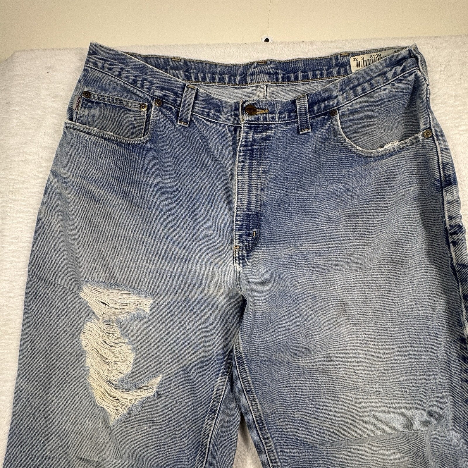 Carhartt B42 Relaxed Fit Jeans Mens 40x30 Distressed Workwear Denim Made Mexico