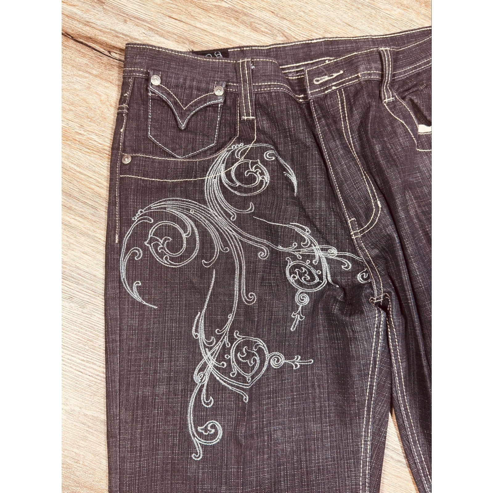 Rare DELF Y2K Baggy Embroidered Jeans Men’s 38x34 Dark Wash Skater Hip Hop Streetwear