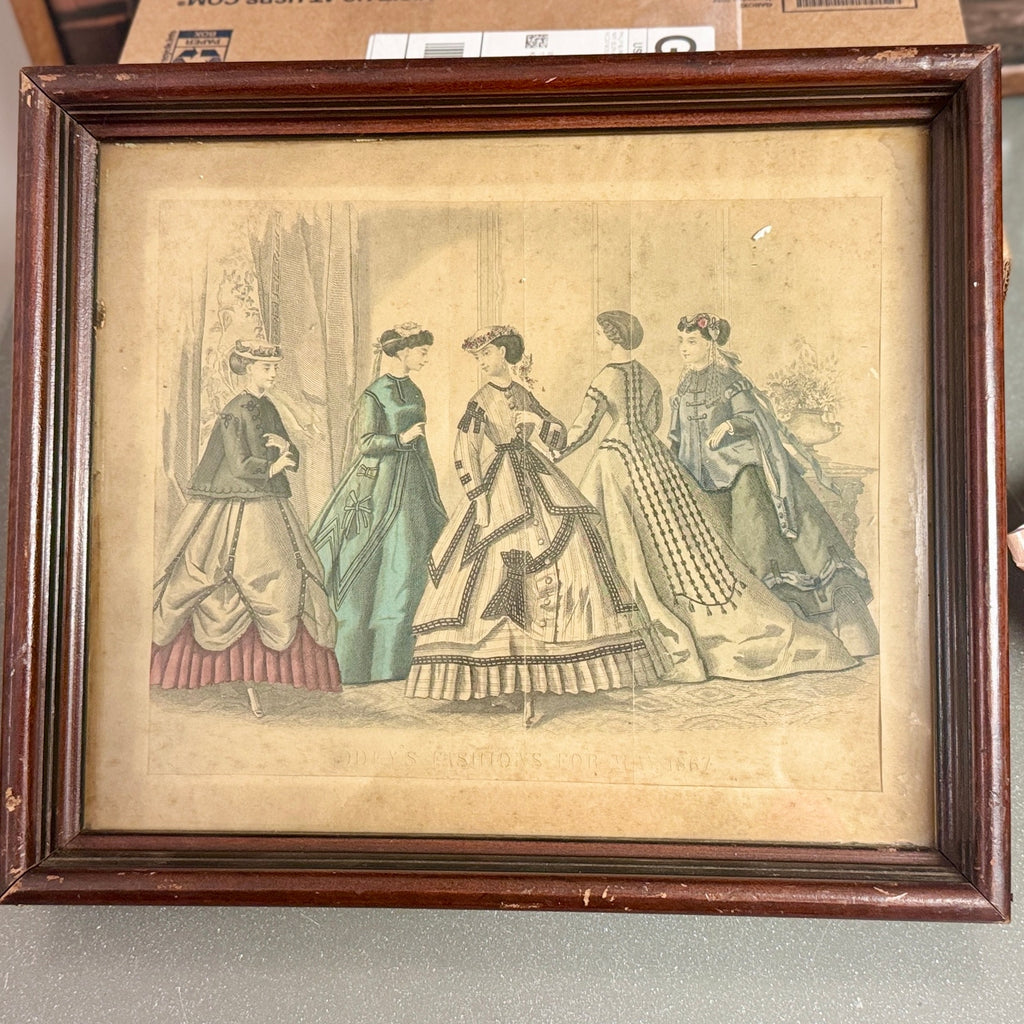 Antique 1867 Godey’s Lady’s Book Fashion Plate Victorian Print Framed 14x12