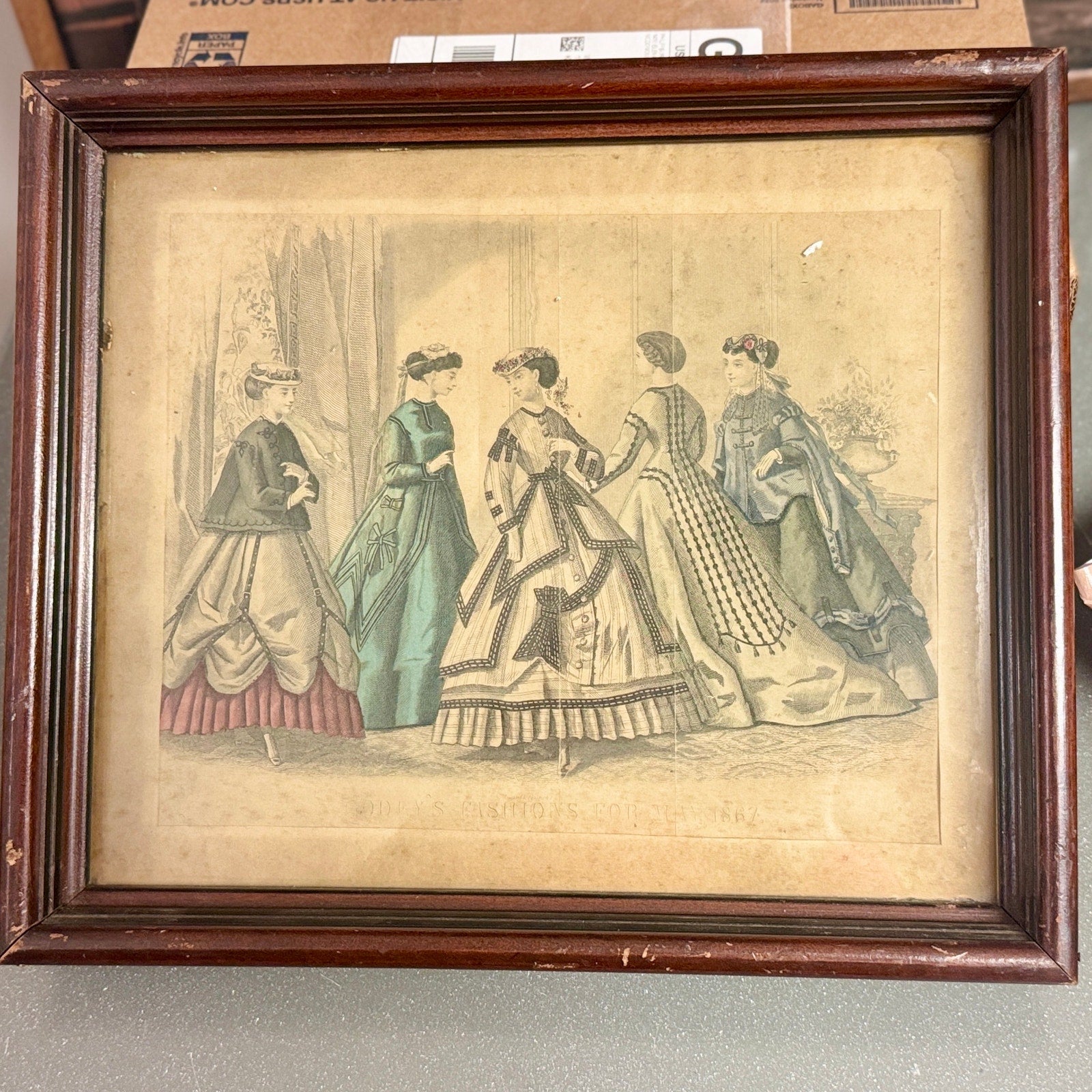 Antique 1867 Godey’s Lady’s Book Fashion Plate Victorian Print Framed 14x12