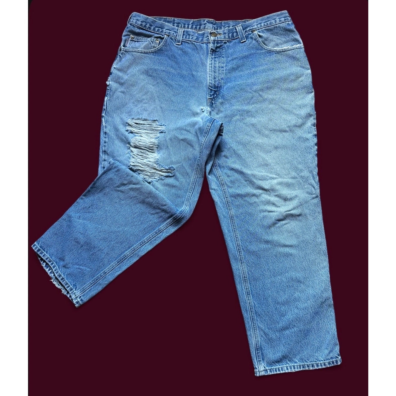 Carhartt Relaxed Fit Jeans Mens 40x30 Light Wash Distressed Workwear Denim