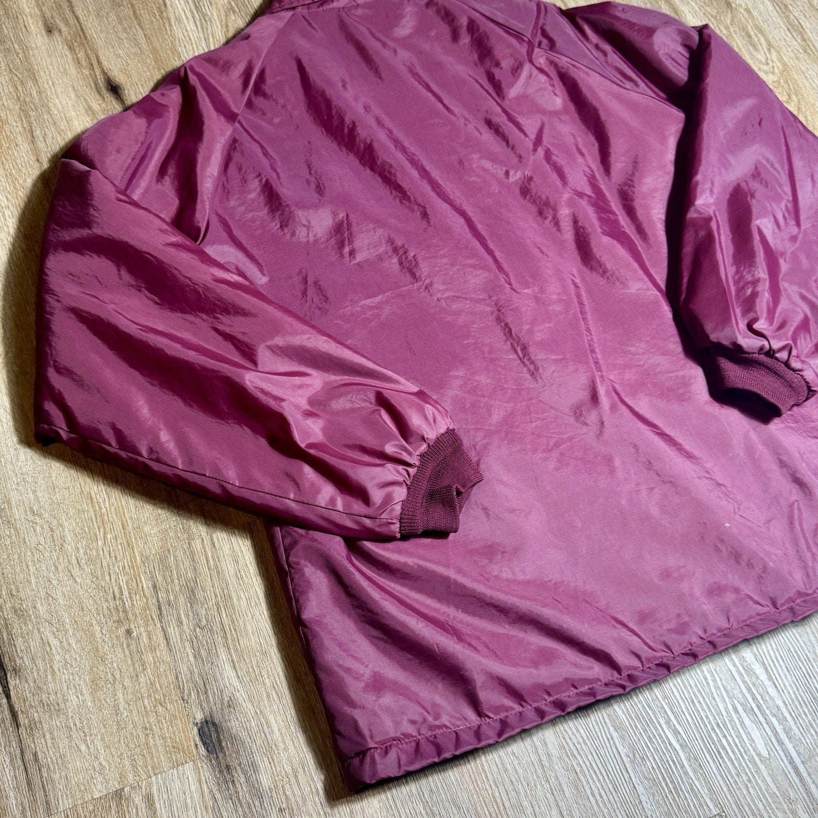 Vtg Weather Breaker Sherpa Lined Coach Jacket USA Burgundy Nylon Men’s L Tall