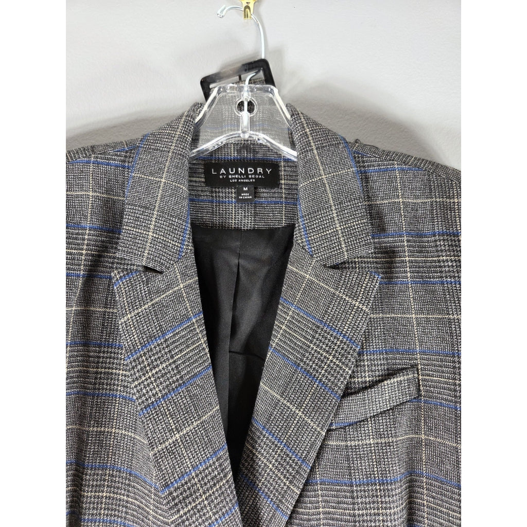 Laundry Shelli Segal Plaid Double Breasted Blazer Womens Sz M Gray Blue Medium