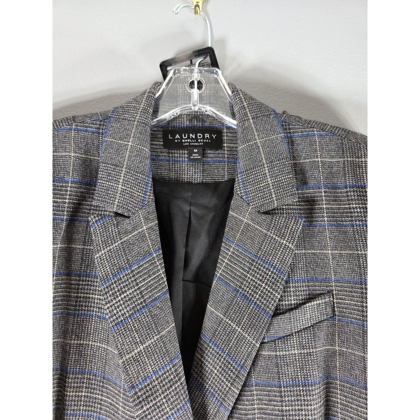 Laundry Shelli Segal Plaid Double Breasted Blazer Womens Sz M Gray Blue Medium