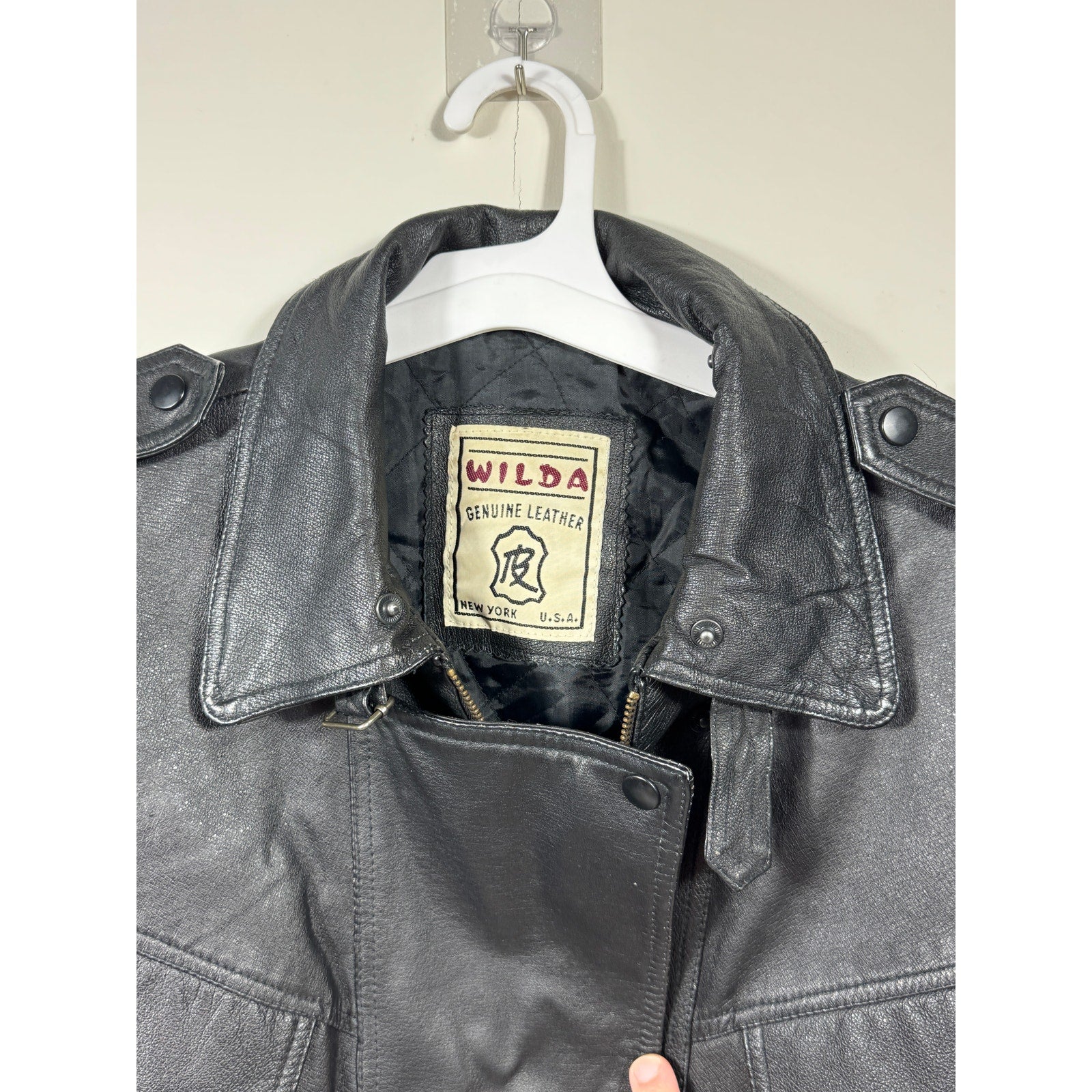 Men's Vintage Wilda Genuine Leather Black Motorcycle Jacket Made in USA Large