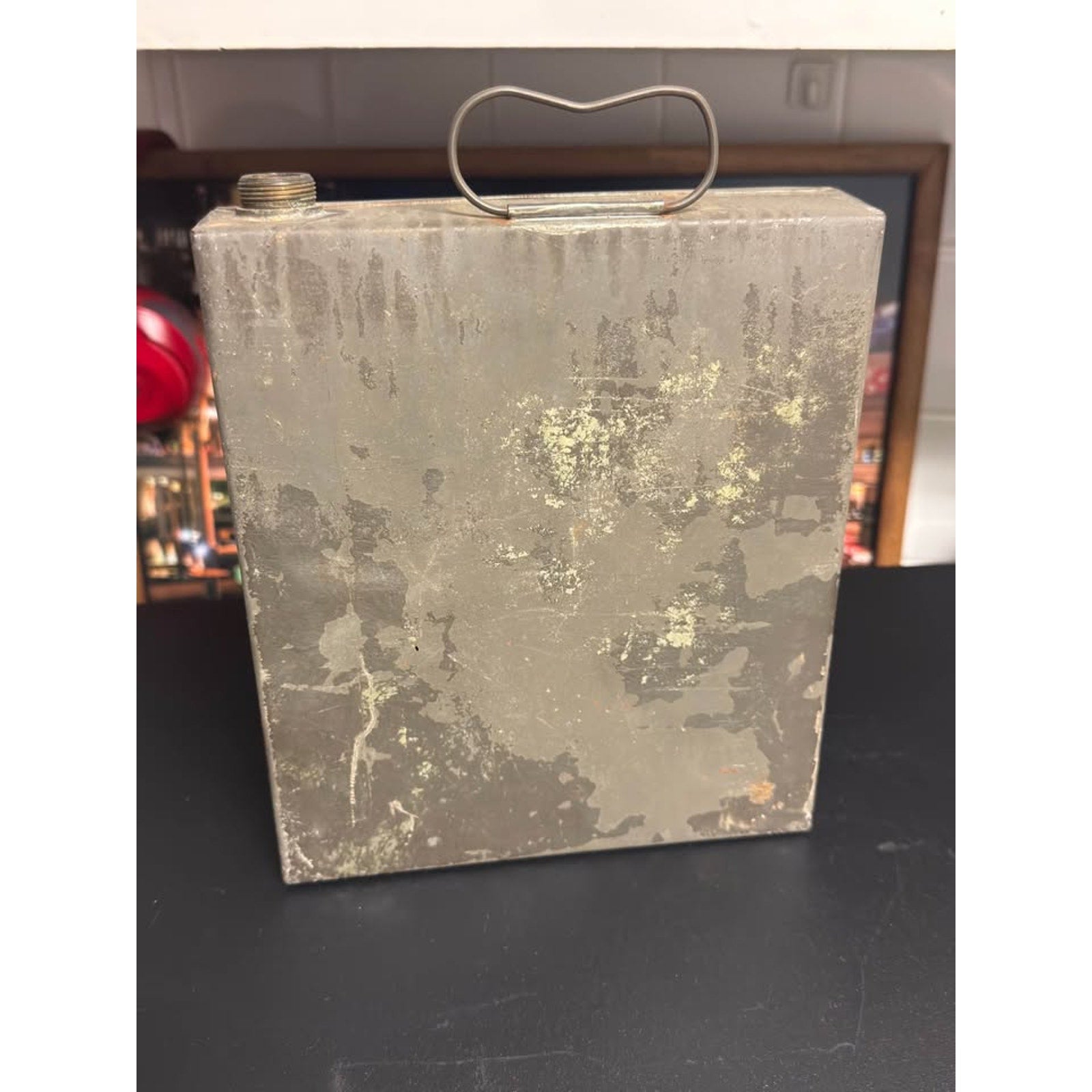1940s-70s Vintage Industrial Metal Oil Reservoir Tank Rustic Automotive Decor