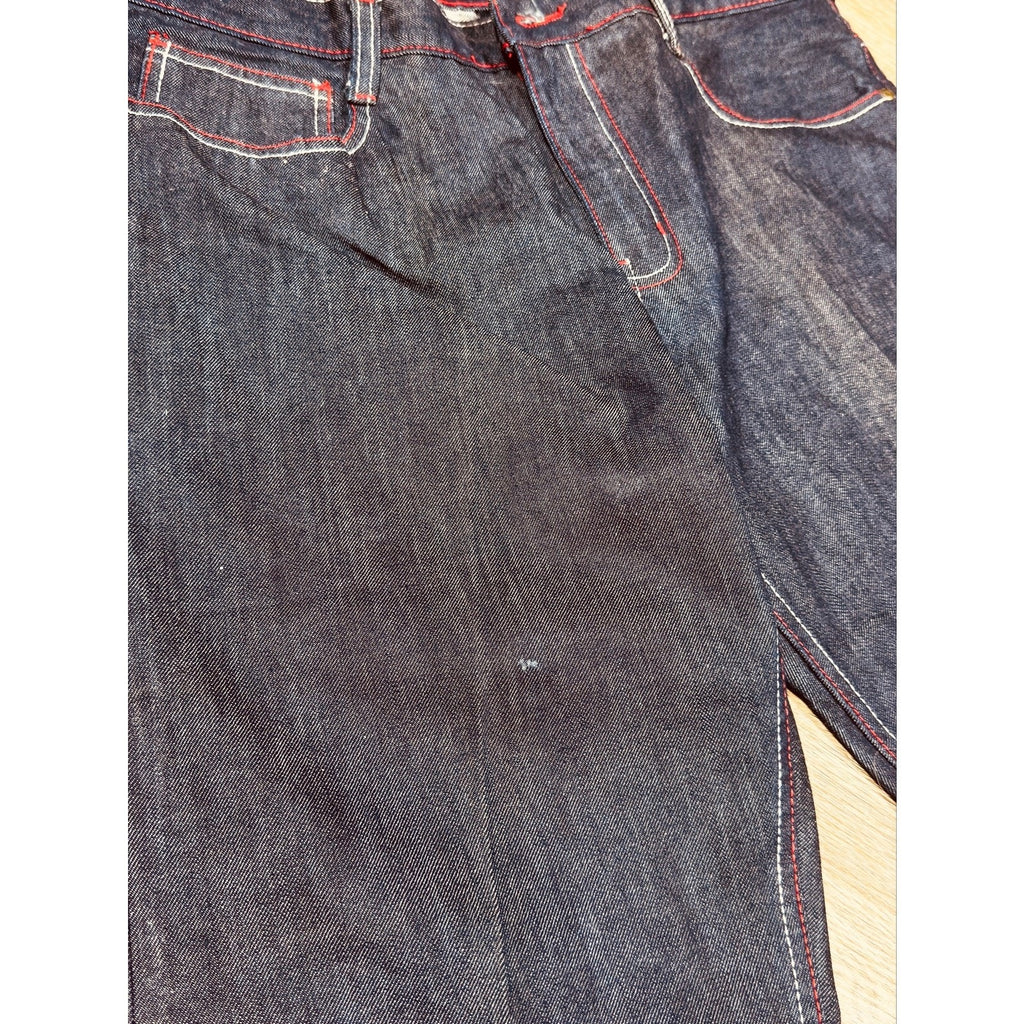 Q by Qruel Y2K Dark Wash Designer Jeans Contrast Stitch Straight Leg Men’s 36x33