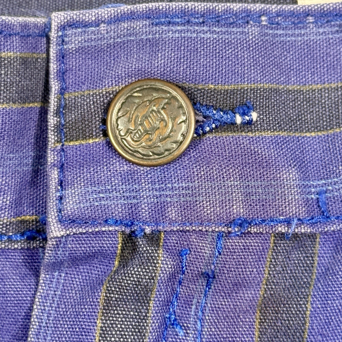 Vtg 1980s Serge Azar Paris Striped Cotton Midi Skirt Women 6 24” Blue Hong Kong