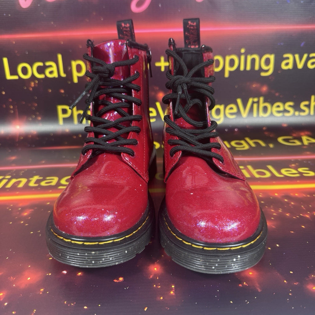 Dr. Martens 1460 J Glitter Red Patent Lace Up Boots Side Zip Youth US 2 EU 33