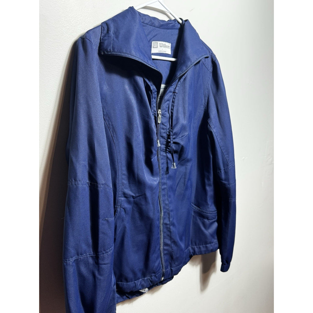 Vtg Wilson Lightweight Windbreaker Jacket Navy Blue Plaid Lined Full Zip Size L