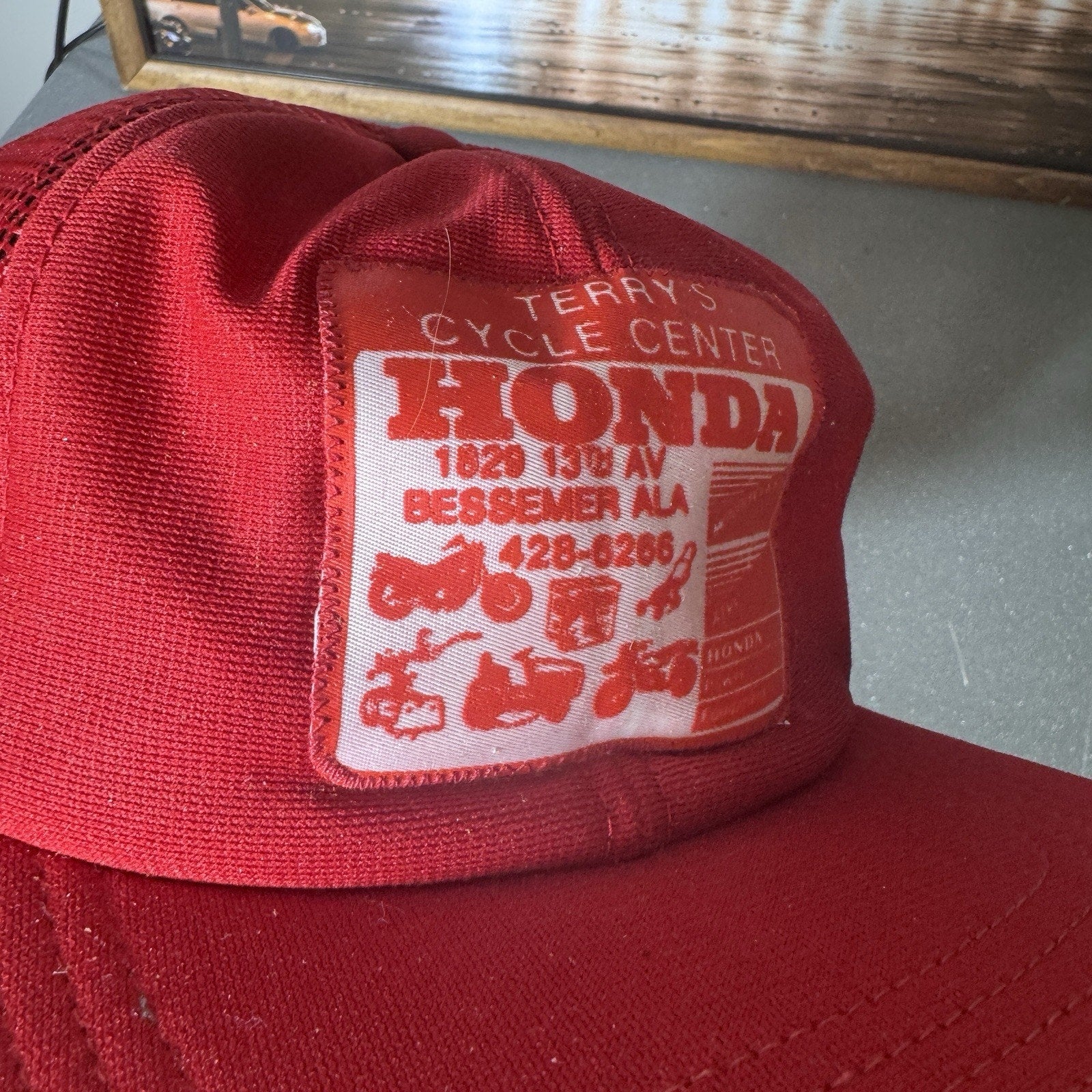 Vtg 70s-80s Honda New Era USA Trucker Snapback Hat Terry’s Cycle Lawn Motorcycle