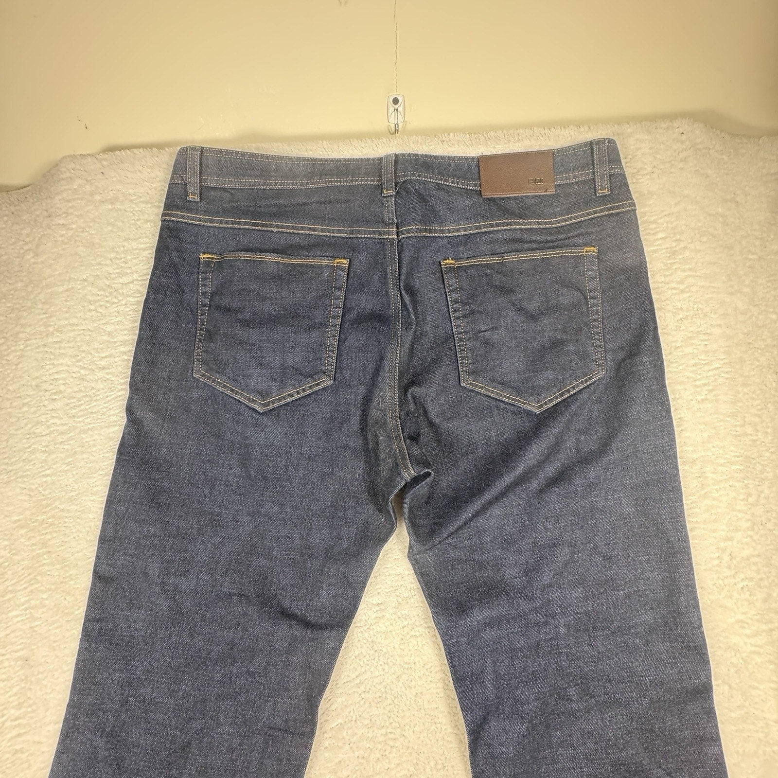 Enzo Tovare Mens 38 x 29 Dark Wash Slim Straight Stretch Denim Jeans Blue