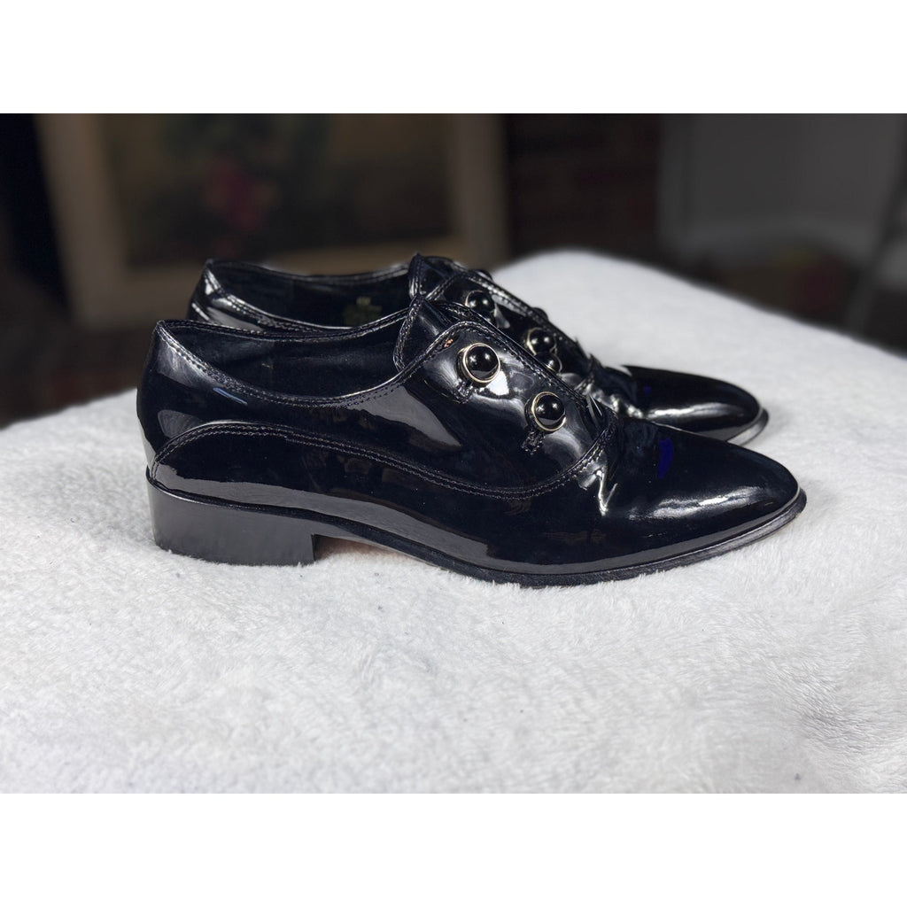 Antonio Melani Black Patent Leather Studded Loafers Women’s Size 6 M Pointed Toe