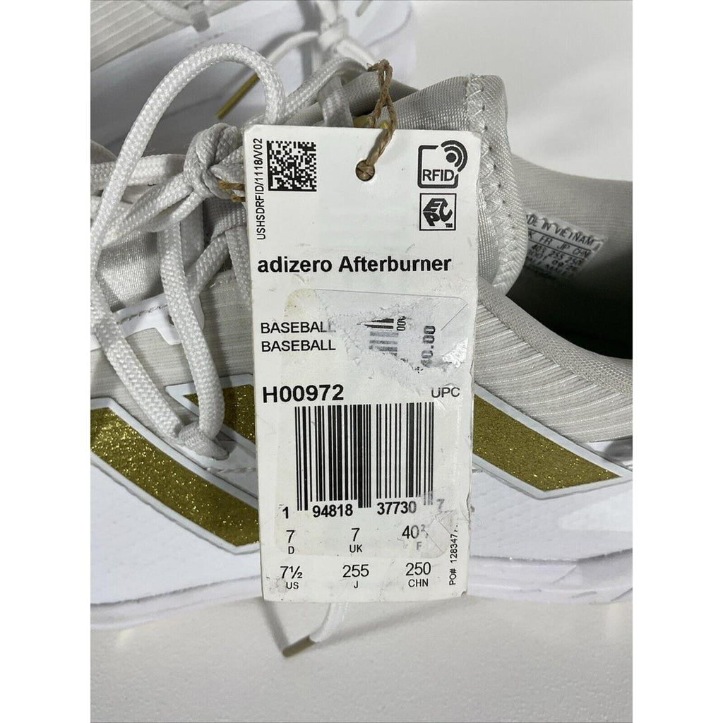 Adidas Adizero Afterburner 8 Baseball Cleats White Gold H00972 Men’s 7.5 New