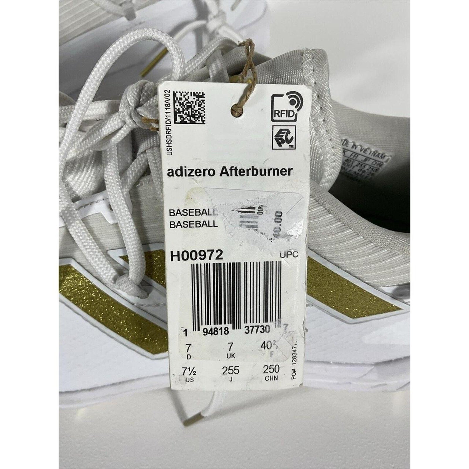 Adidas Adizero Afterburner 8 Baseball Cleats White Gold H00972 Men’s 7.5 New