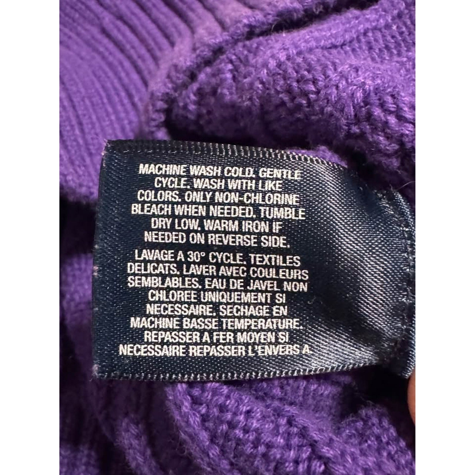 Vtg Polo Ralph Lauren Cable Knit Sweater Purple Yellow Pony Women XL 16