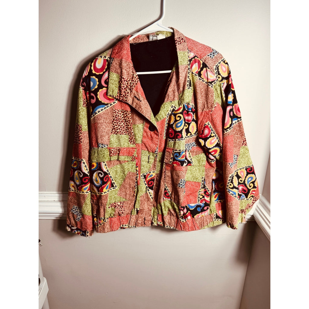 Vintage GDT Too Abstract Patchwork Paisley Jacket Women’s Medium 90s Cropped Boho Retro