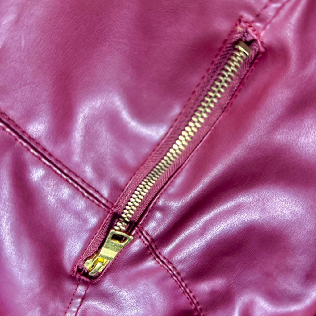 Red faux leather moto jacket