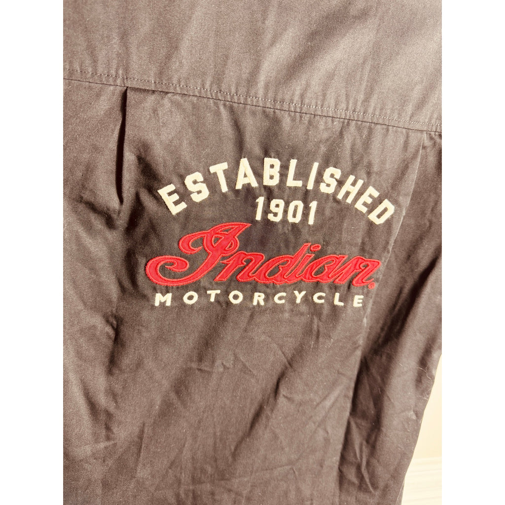 Indian Motorcycle Women’s Medium Button Up Garage Shop Shirt Black Red Biker