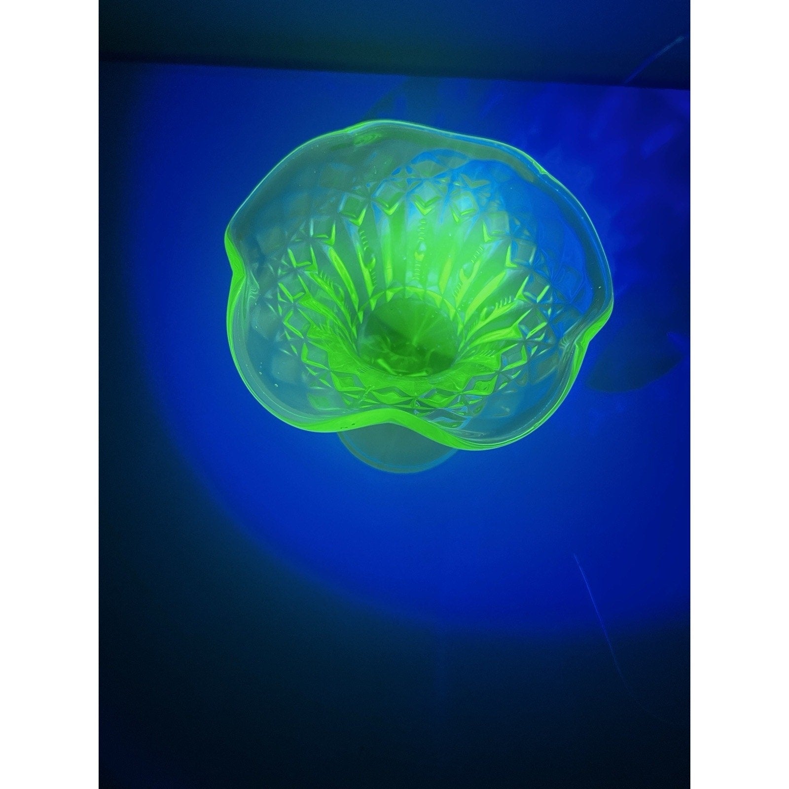 Kanawha Glass Green Uranium Pedestal Compote Candy Dish Glows Vintage 5.5"