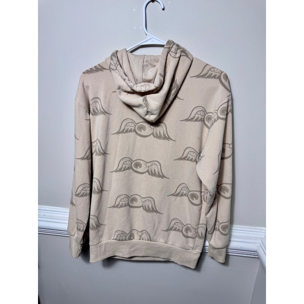 Von Dutch Y2K Wing Logo All Over Print Hoodie Sweatshirt Beige Small 2000s S