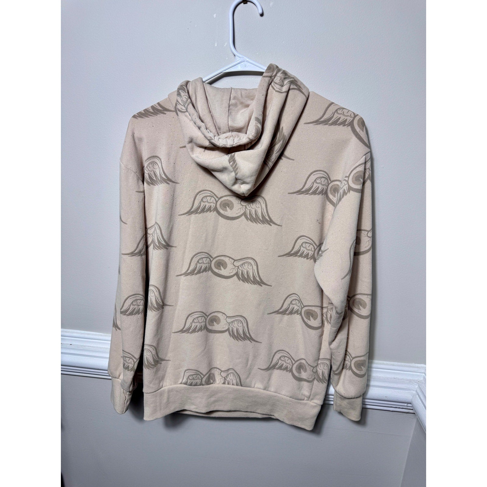 Von Dutch Y2K Wing Logo All Over Print Hoodie Sweatshirt Beige Small 2000s S