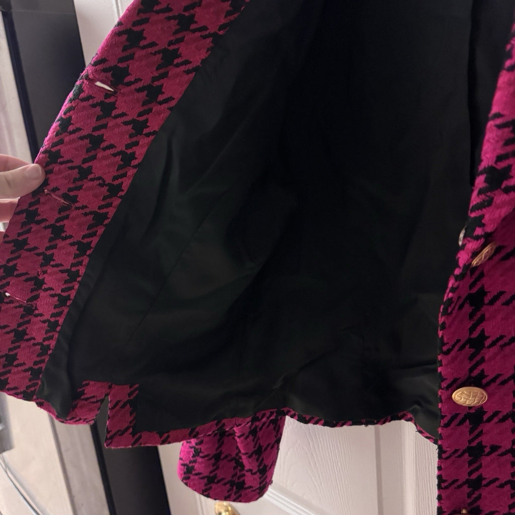 Vintage Doncaster 100% Silk Pink Black Houndstooth Blazer Women’s Size 10