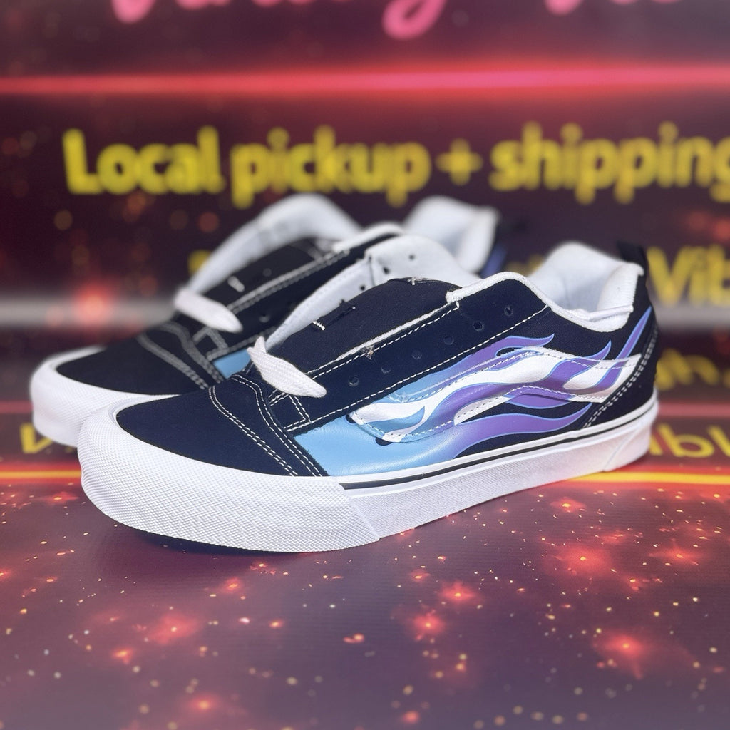 Vans Knu Skool Flame Black Blue Skate Shoes Men’s 9 W 10.5 Y2K Chunky Sneakers