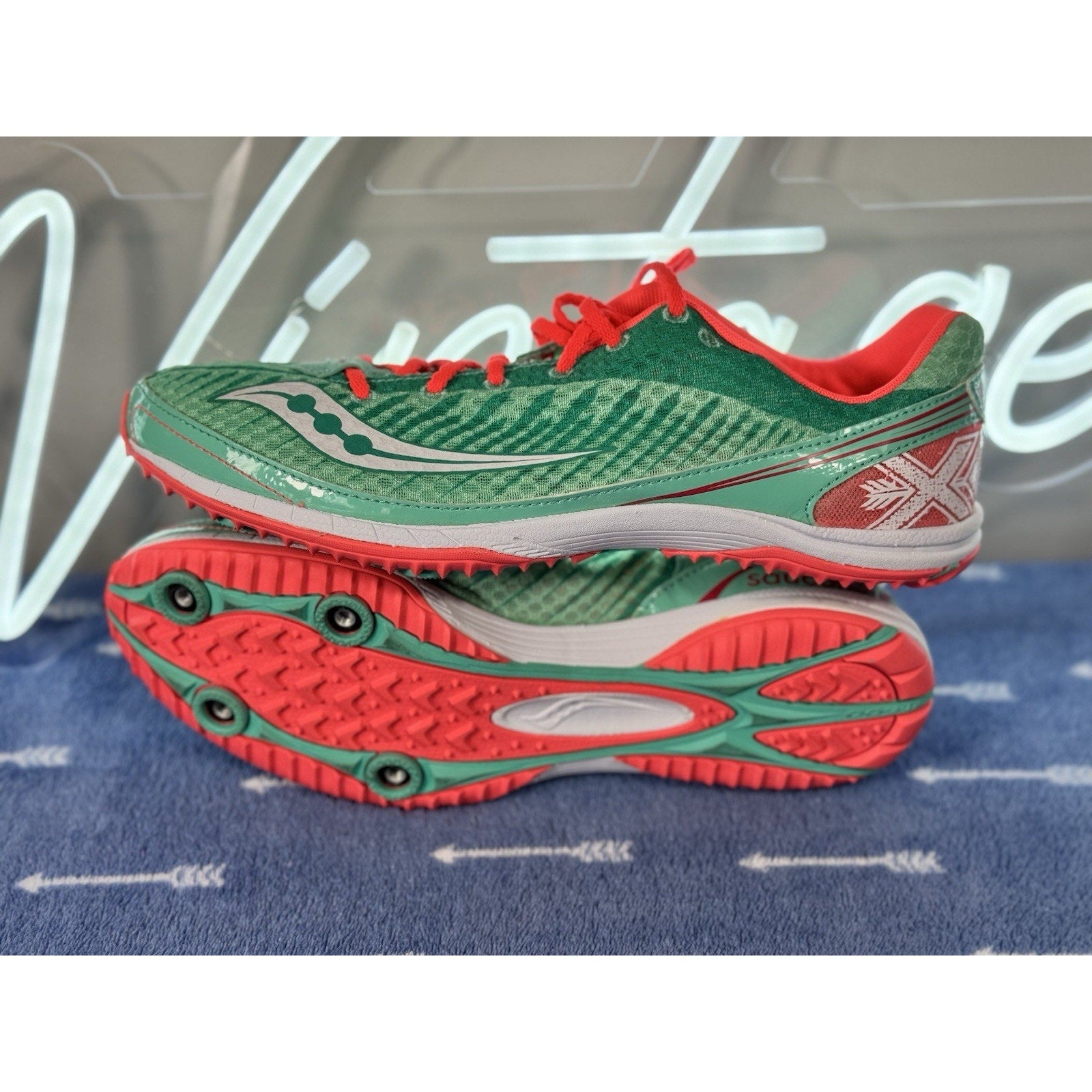 Saucony Endorphin Kilkenny XC5 Spike Women 10 Men 8.5 Green Red Aqua Vizi Coral