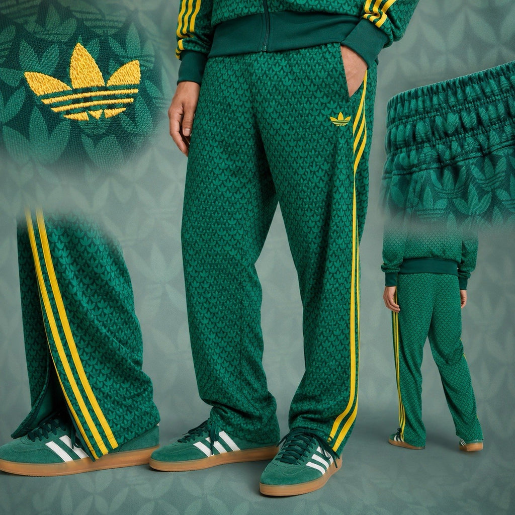 adidas Originals Firebird Loose Monogram Track Pants Men XL Green Yellow KD0396