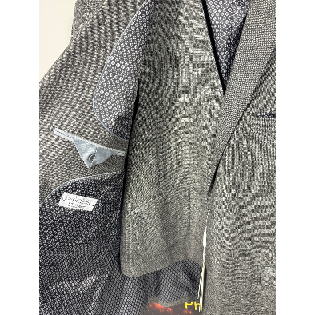 Ferrecci Bradford Grey Tweed Suit Jacket & Vest Mens 48R Slim Fit Formal XXL