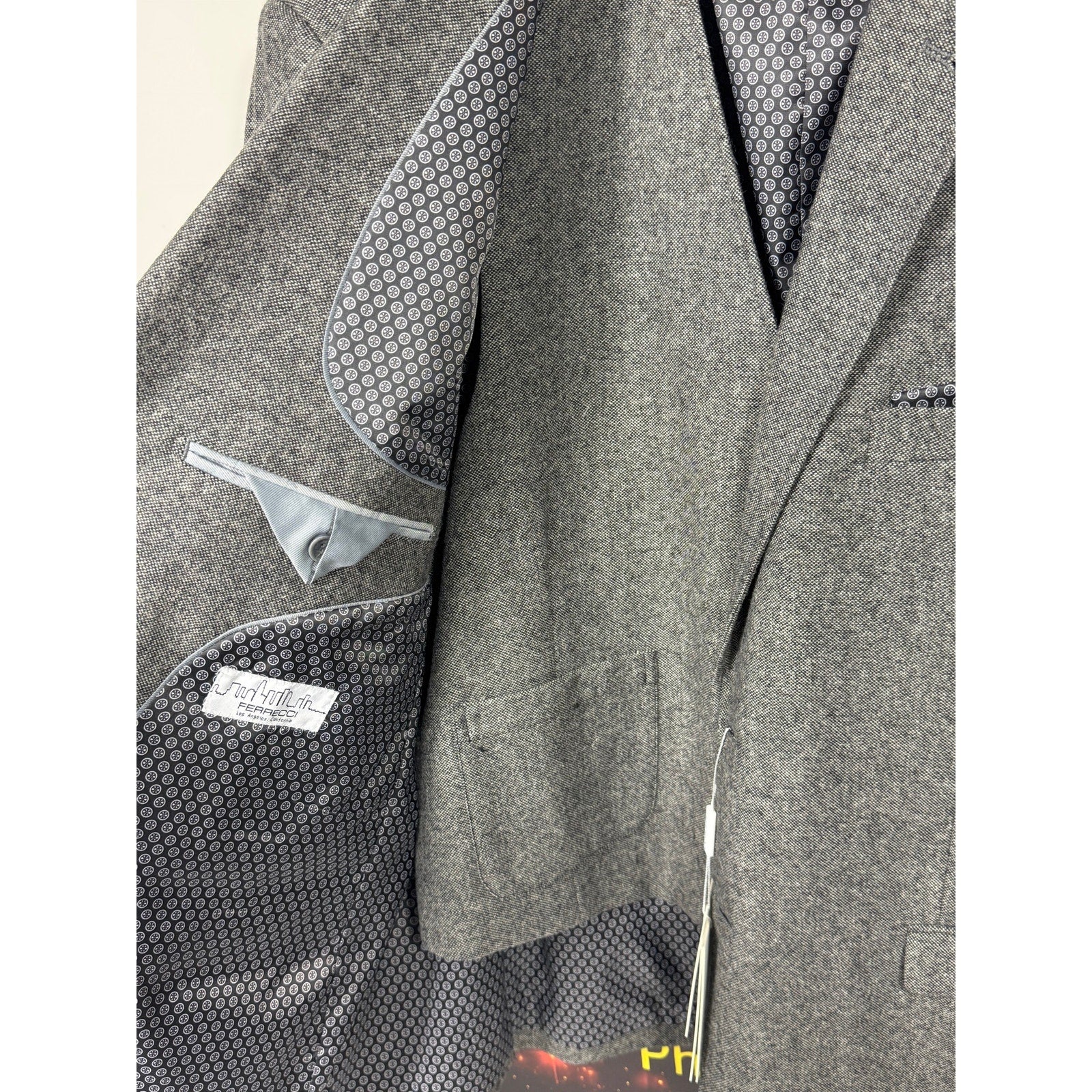 Ferrecci Bradford Grey Tweed Suit Jacket & Vest Mens 48R Slim Fit Formal XXL