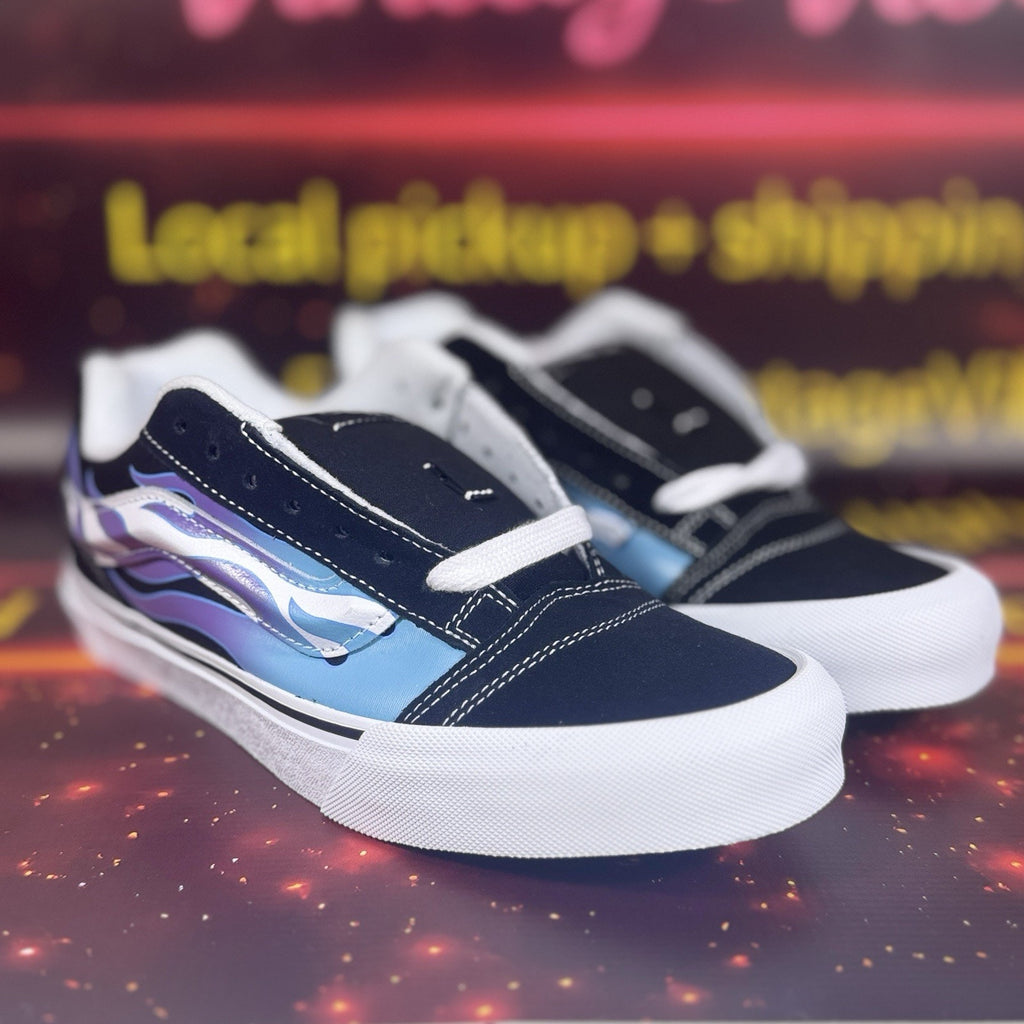 Vans Knu Skool Flame Black Blue Skate Shoes Men’s 9 W 10.5 Y2K Chunky Sneakers