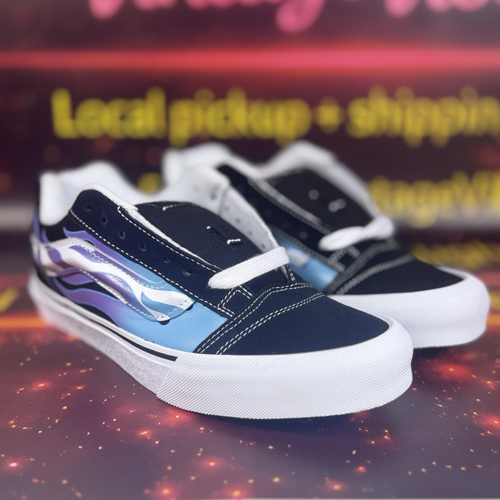 Vans Knu Skool Flame Black Blue Skate Shoes Men’s 9 W 10.5 Y2K Chunky Sneakers