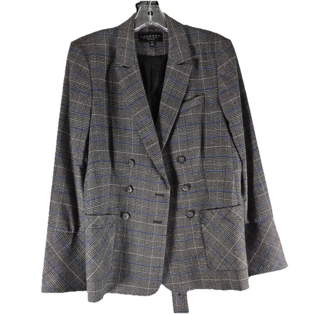 Laundry Shelli Segal Plaid Double Breasted Blazer Womens Sz M Gray Blue Medium