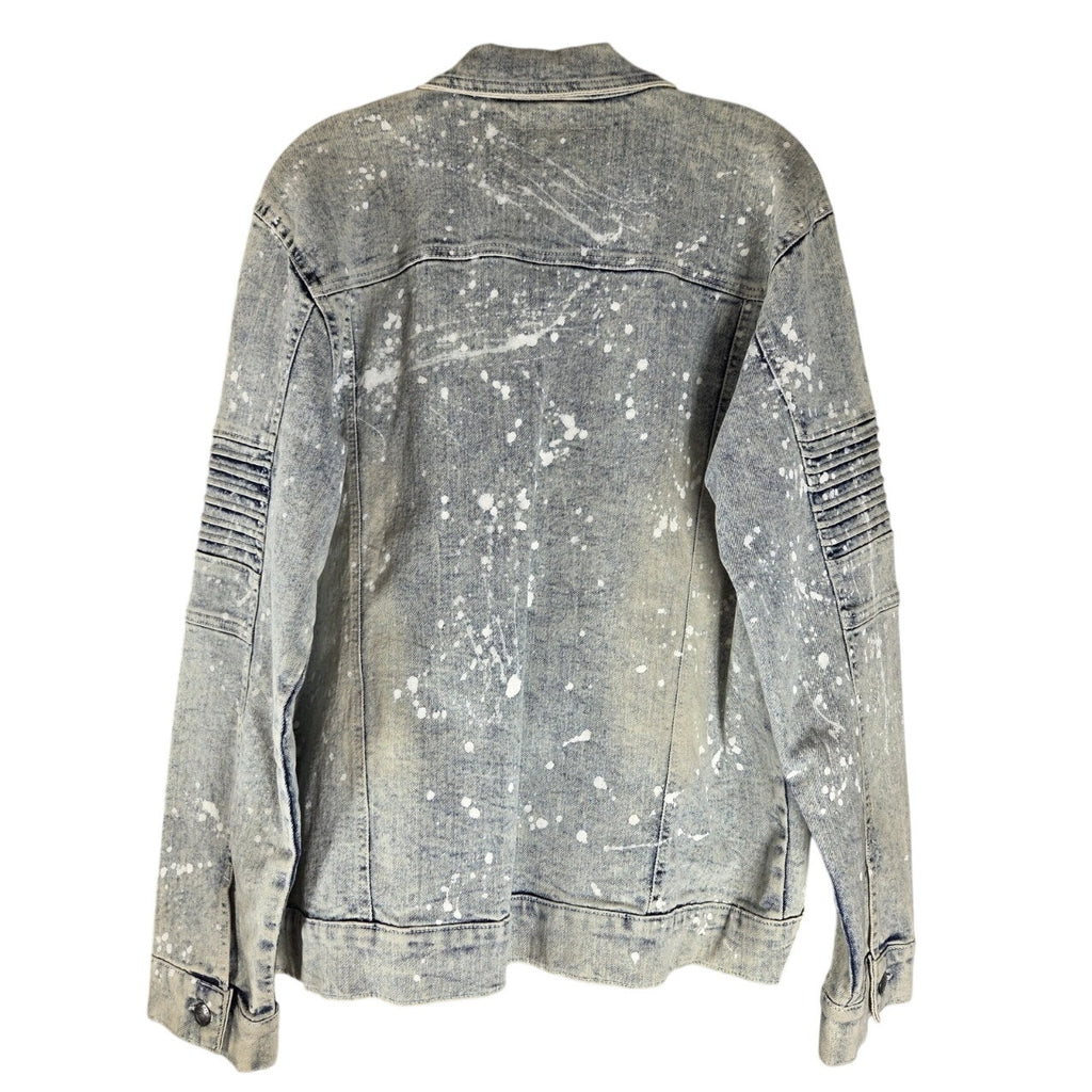 Akademiks Jeanius Denim Jacket Paint Splatter Biker Style Men’s Large