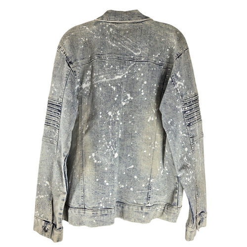 Akademiks Jeanius Denim Jacket Paint Splatter Biker Style Men’s Large