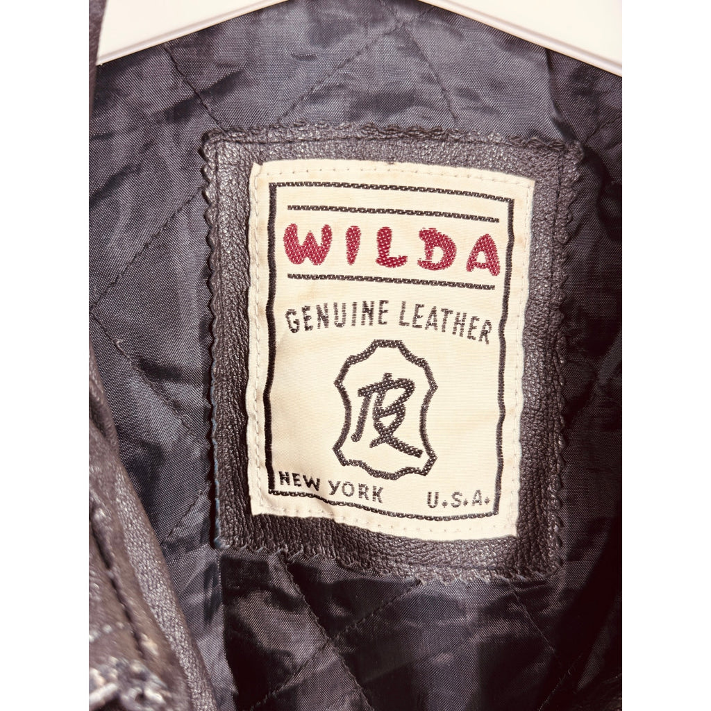 Vintage USA Made Wilda Genuine Leather Motorcycle Jacket Black Biker Cafe Racer Coat
