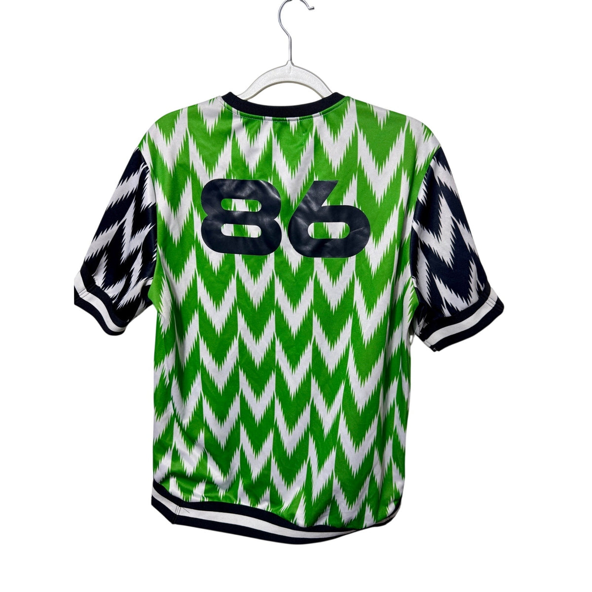 Black Pyramid Nigeria Inspired Soccer Jersey Zig Zag 86 Green White Large