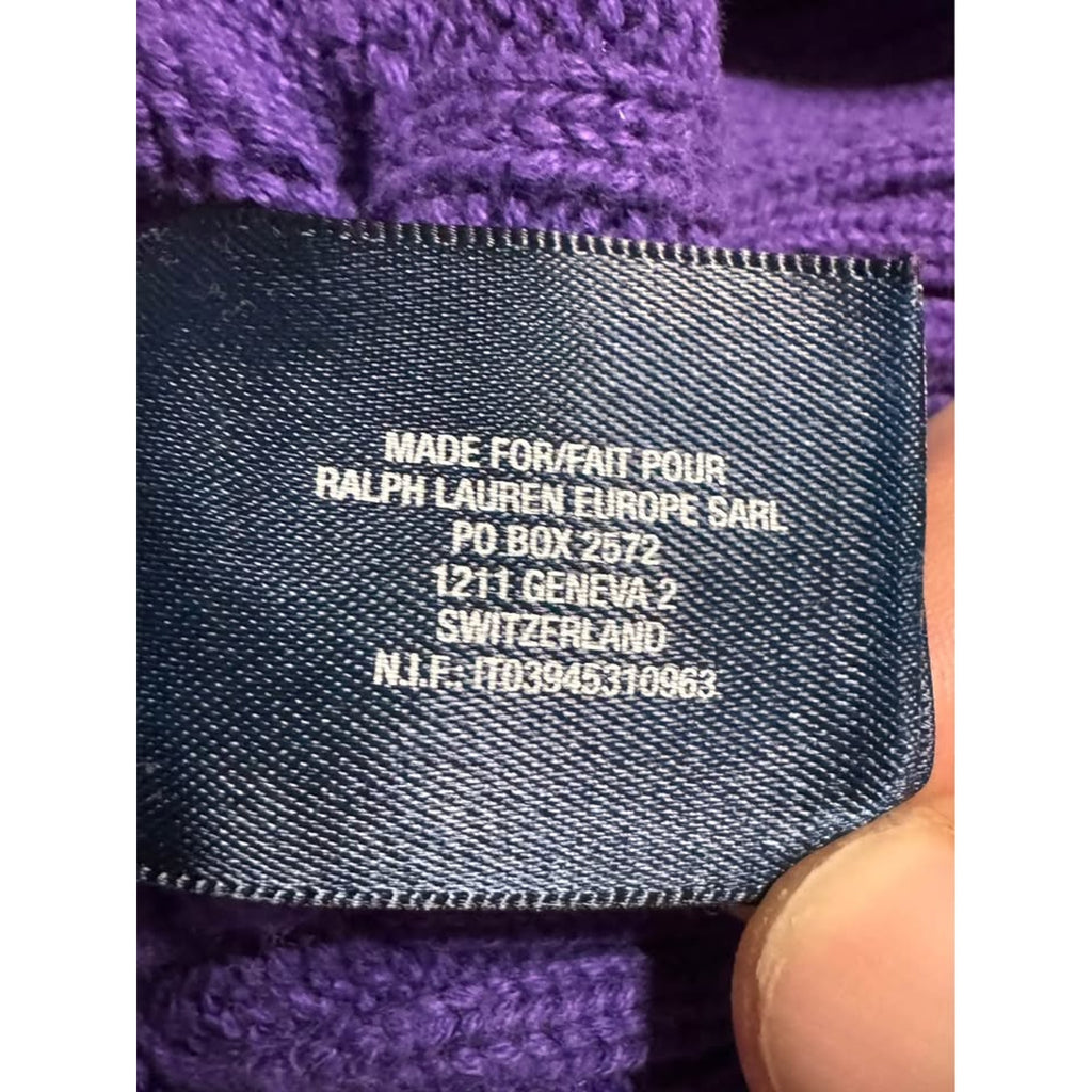 Vtg Polo Ralph Lauren Cable Knit Sweater Purple Yellow Pony Women XL 16