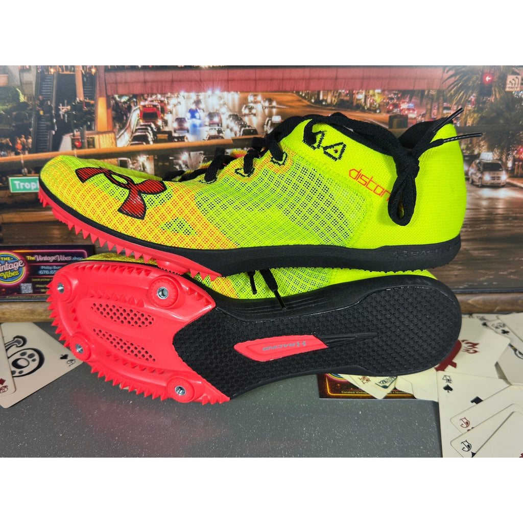 Under Armour UA Distanc Track Spikes Neon Volt Red Sz 11.5 3025460-300 Running
